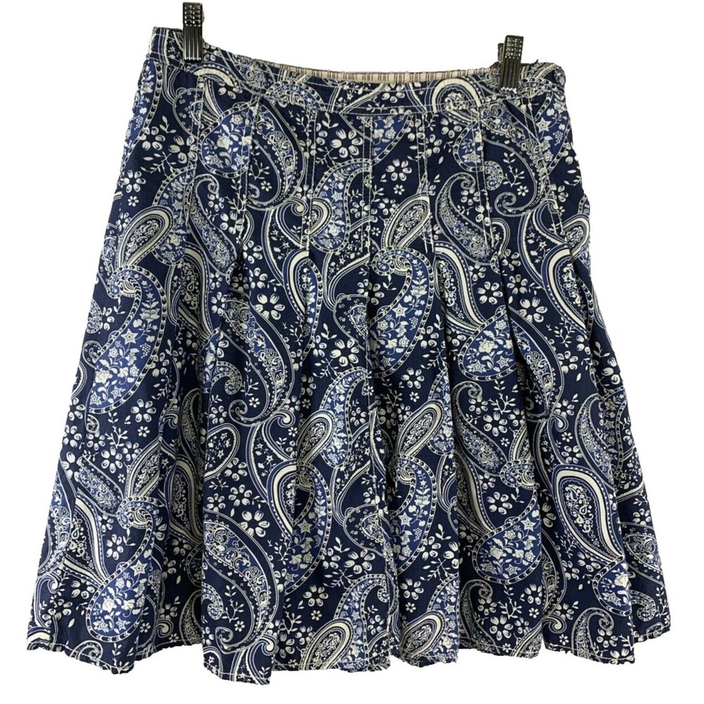 VTG Tommy Hilfiger Women's 4 Skirt Blue Floral Paisley Print Pleated Y2K